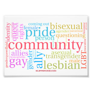 SlipperyJoe's regenboog LGBTQ+ gemeenschap woord w Foto Afdruk