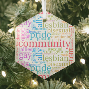 SlipperyJoe's regenboog LGBTQ+ gemeenschap woord w Glas Ornament