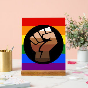 SlipperyJoe's regenboogkleuren vlag opgeheven vuis Acryl Bord