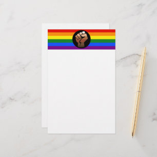 SlipperyJoe's regenboogkleuren vlag opgeheven vuis Briefpapier