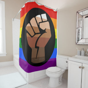 SlipperyJoe's regenboogkleuren vlag opgeheven vuis Douchegordijn