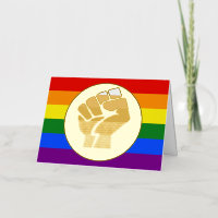 SlipperyJoe's regenboogkleuren vlag opgeheven vuis
