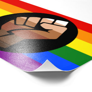 SlipperyJoe's regenboogkleuren vlag opgeheven vuis Foto Afdruk