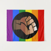 SlipperyJoe's regenboogkleuren vlag opgeheven vuis Wandkleed (Voorkant (horizontaal))