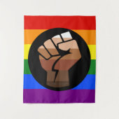 SlipperyJoe's regenboogkleuren vlag opgeheven vuis Wandkleed (Voorkant)