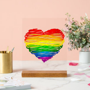 SlipperyJoe's regenboogkleurige hart gekrabbelde w Acryl Bord
