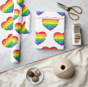 SlipperyJoe's regenboogkleurige hart gekrabbelde w Cadeaupapier