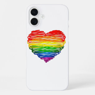 SlipperyJoe's regenboogkleurige hart gekrabbelde w iPhone 16 Plus Hoesje