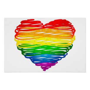 SlipperyJoe's regenboogkleurige hart gekrabbelde w Perfect Poster