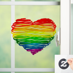 SlipperyJoe's regenboogkleurige hart gekrabbelde w Raamsticker