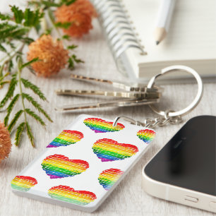 SlipperyJoe's regenboogkleurige hart gekrabbelde w Sleutelhanger