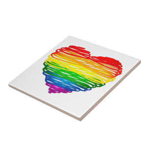 SlipperyJoe's regenboogkleurige hart gekrabbelde w Tegeltje