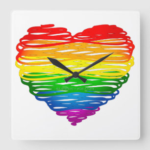 SlipperyJoe's regenboogkleurige hart gekrabbelde w Vierkante Klok