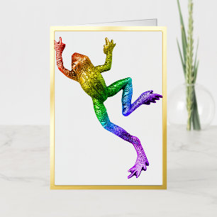 SlipperyJoe's regenboogkleurige kikker weergegeven Folie Wenskaart