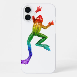 SlipperyJoe's regenboogkleurige kikker weergegeven iPhone 16 Plus Hoesje