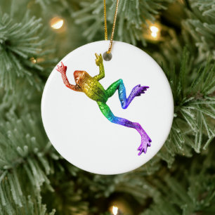 SlipperyJoe's regenboogkleurige kikker weergegeven Keramisch Ornament