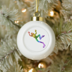 SlipperyJoe's regenboogkleurige kikker weergegeven Keramische Bal Ornament