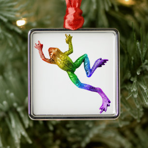 SlipperyJoe's regenboogkleurige kikker weergegeven Metalen Ornament