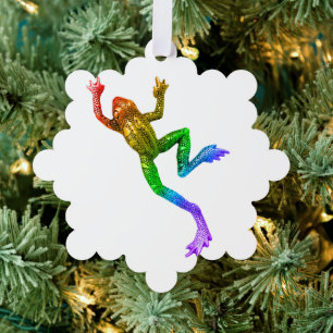 SlipperyJoe's regenboogkleurige kikker weergegeven Ornament Kaart