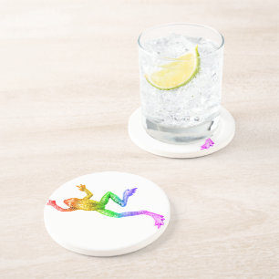 SlipperyJoe's regenboogkleurige kikker weergegeven Zandsteen Onderzetter