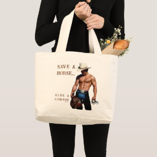 SlipperyJoe's Save a horse Ride A Cowboy pet muscu Grote Tote Bag