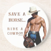 SlipperyJoe's save horse ride rietje cowboy pet mu Zandsteen Onderzetter (Voorkant)