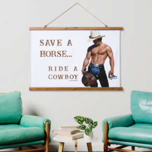 SlipperyJoe's save paard rijden strooien cowboyhoe Hangend Wandkleed