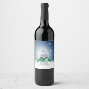 SlipperyJoe's schattige Kerstman-sneeuwmannetje Wijn Etiket