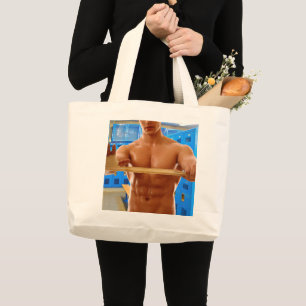 SlipperyJoe's shirtloze gespierde man abs borst sc Grote Tote Bag
