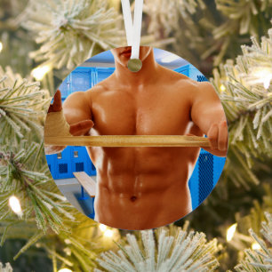 SlipperyJoe's shirtloze gespierde man abs borst sc Metalen Ornament