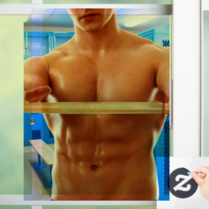 SlipperyJoe's shirtloze gespierde man abs borst sc Raamsticker