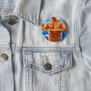 SlipperyJoe's shirtloze gespierde man abs borst sc Ronde Button 5,7 Cm