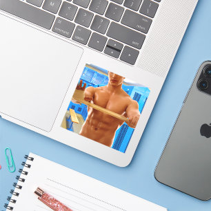 SlipperyJoe's shirtloze gespierde man abs borst sc Sticker