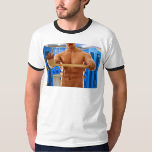 SlipperyJoe's shirtloze gespierde man abs borst sc T-shirt