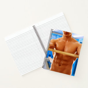 SlipperyJoe's shirtloze gespierde man abs borstkas Notitieboek