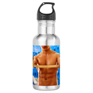 SlipperyJoe's shirtloze gespierde man abs borstkas Waterfles