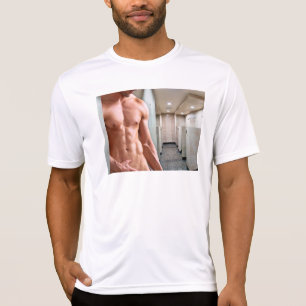 SlipperyJoe's shirtloze gespierde mannelijke torso T-shirt