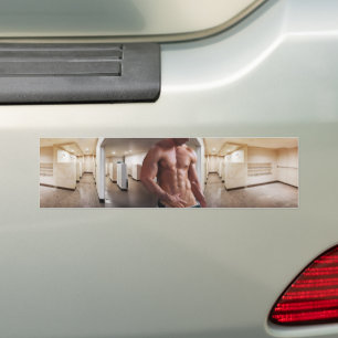 SlipperyJoe's shirtloze gespierde mannen torso six Bumpersticker