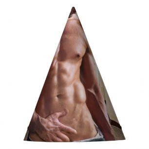 SlipperyJoe's shirtloze gespierde mannen torso six Feesthoedjes