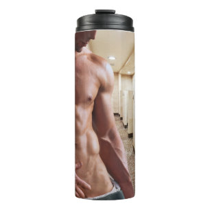 SlipperyJoe's shirtloze gespierde mannen torso six Thermosbeker