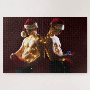 SlipperyJoe's shirtloze mannen rug aan rug kerst Legpuzzel