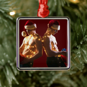 SlipperyJoe's shirtloze mannen rug aan rug kerstfe Metalen Ornament