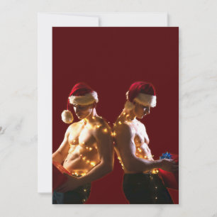 SlipperyJoe's shirtloze mannen terug-naar-rug kers Feestdagenkaart