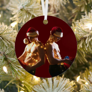 SlipperyJoe's shirtloze mannen terug-naar-rug kers Metalen Ornament