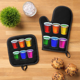 SlipperyJoe's shotglazen zes kopjes horizontaal ge Ovenwant & Pannenlap Set