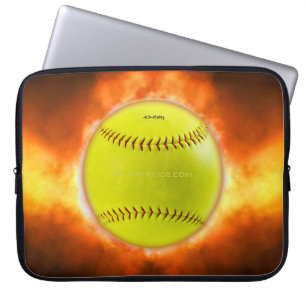 SlipperyJoe's softbal op de vlammen vuurbal frambo Laptop Sleeve