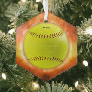 SlipperyJoe's softball op vuurbal vuurbal Glas Ornament