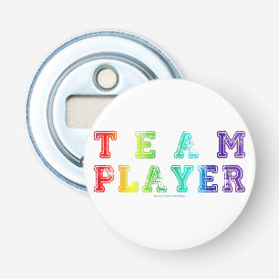 SlipperyJoe's teamspeler gevuld met gladde regenbo Button Flesopener