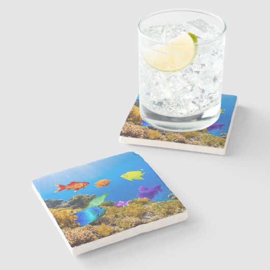 SlipperyJoe's tropische groene blauwpil Stenen Onderzetter (Zijkant)