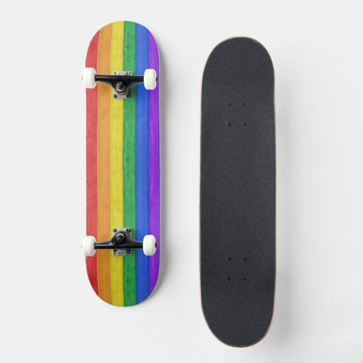 SlipperyJoe's trots houten vlag horizontale regenb Skateboard (Voorkant)